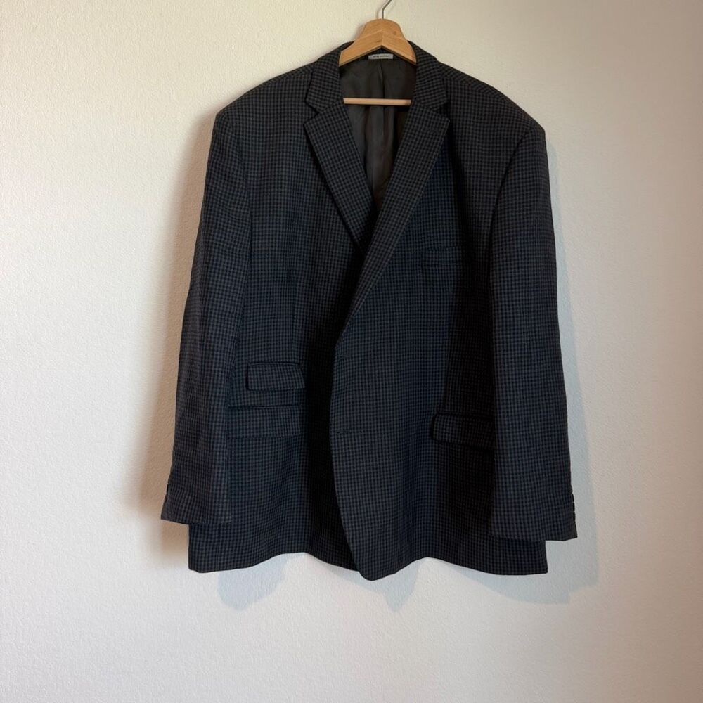 Ralph Lauren Gray Gingham Plaid Wool Sports Coat Blazer Jacket Men's Size 56R